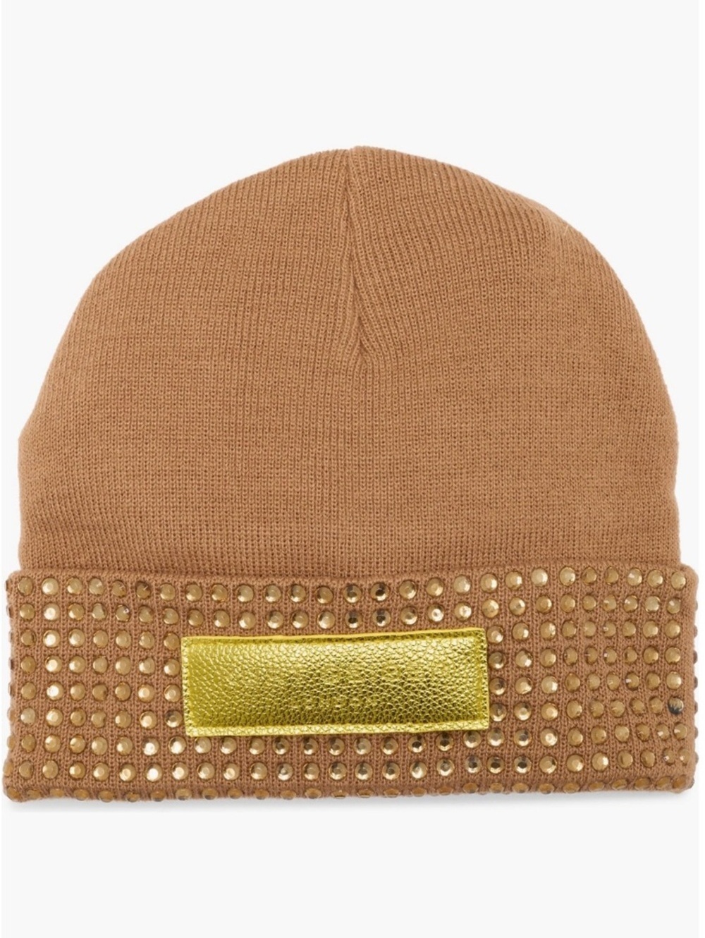 Kurt Geiger London Logo Patch Crystal Cuff Beanie Camel